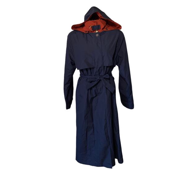 Vintage Investment Hooded Belted Trenchcoat Blue and Red Women's Size 10 - Picture 1 of 16